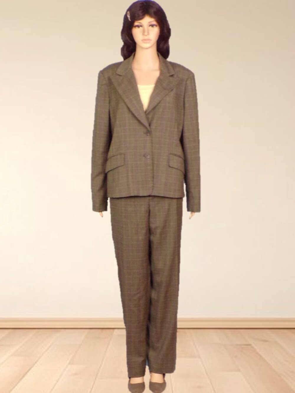 RAFAELLA brown (mostly) glen-plaid pant suit size 14 jacket/size 12 pants